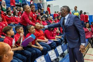Mayor Brandon Johnson at Holy Family School