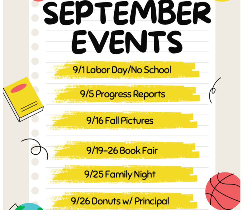 Colorful list of September events with text highlights and themed illustrations.