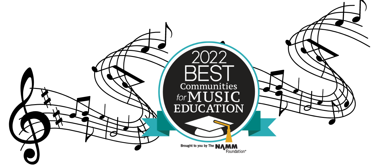 Best Community for Music award logo with music notes around it