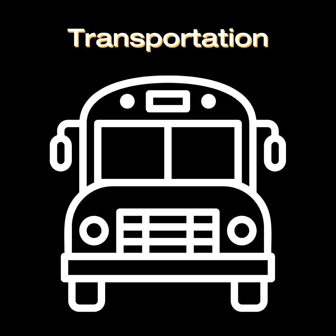 Tile states "Transportation" and includes a school bus icon.