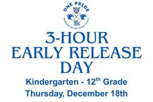 3-hour early release day notification image with school logo
