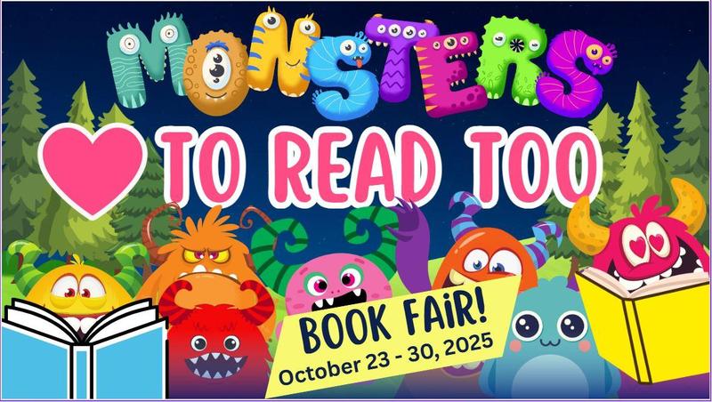 Cute colorful monsters holding books with text, 
