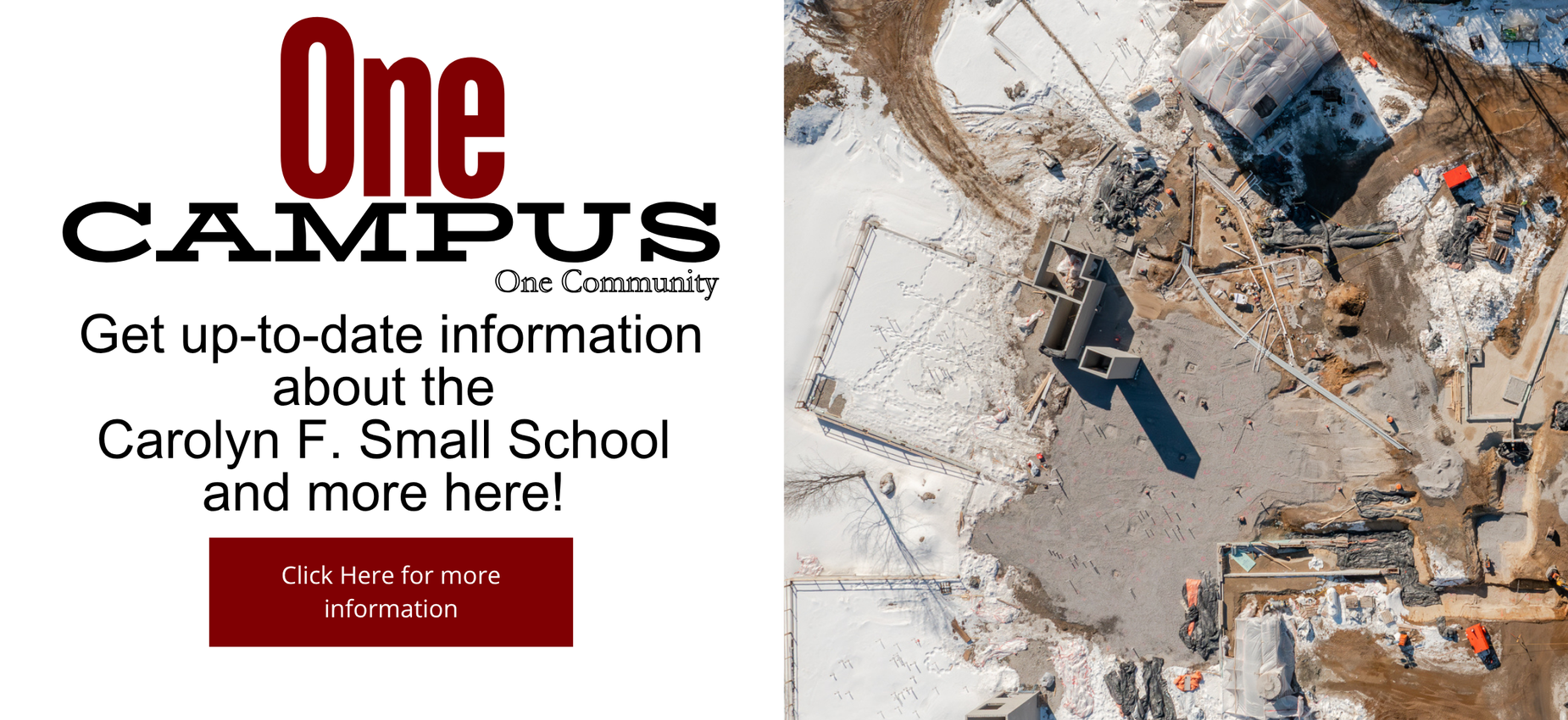 Text overlay on a construction site promoting a school community.