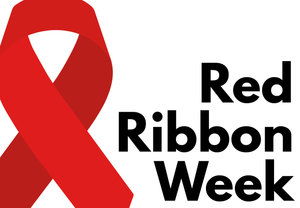 Red ribbon on white background. Black text reads "Red ribbon week".