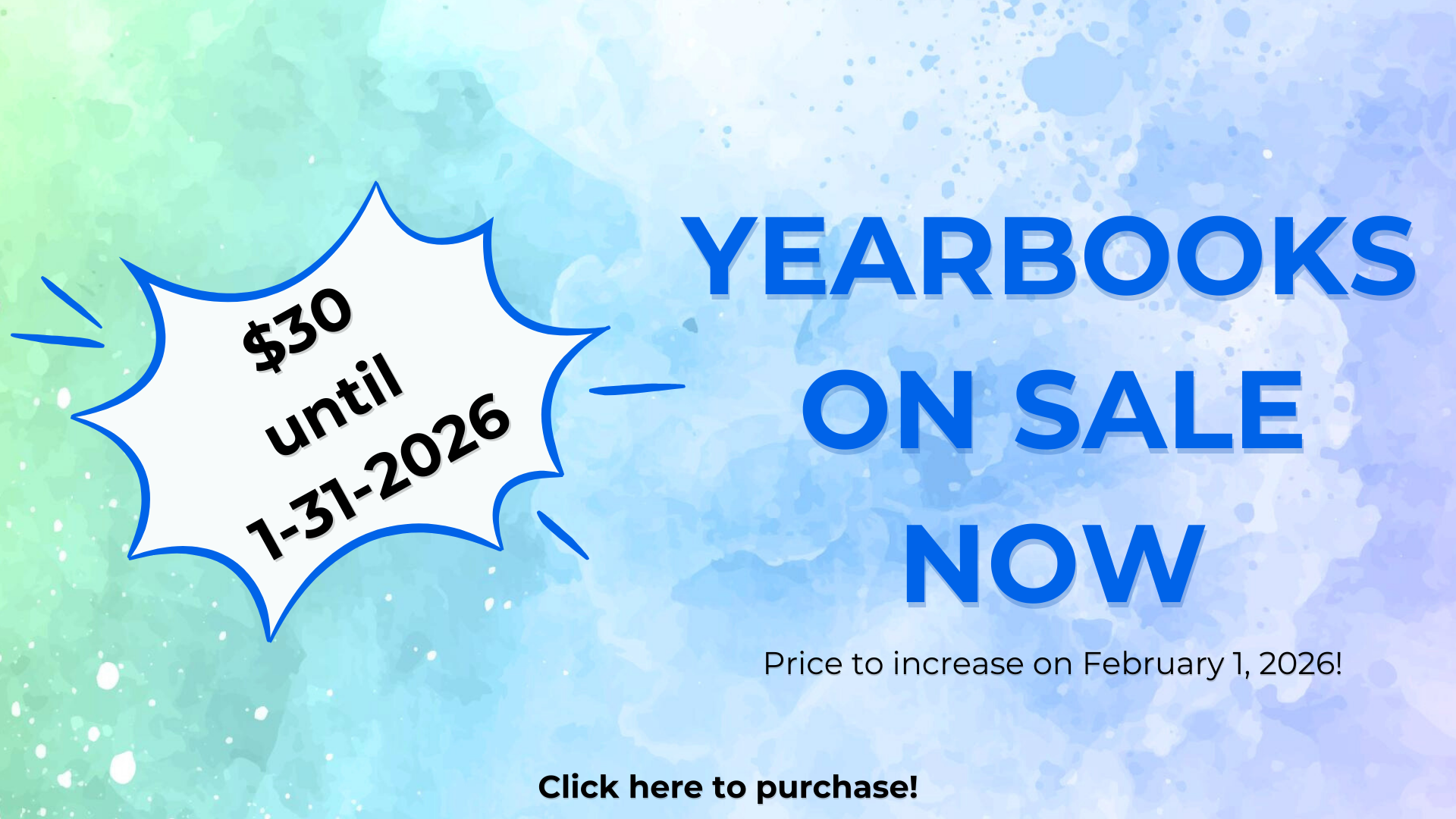 Yearbooks advertisement with sale details and purchase information.