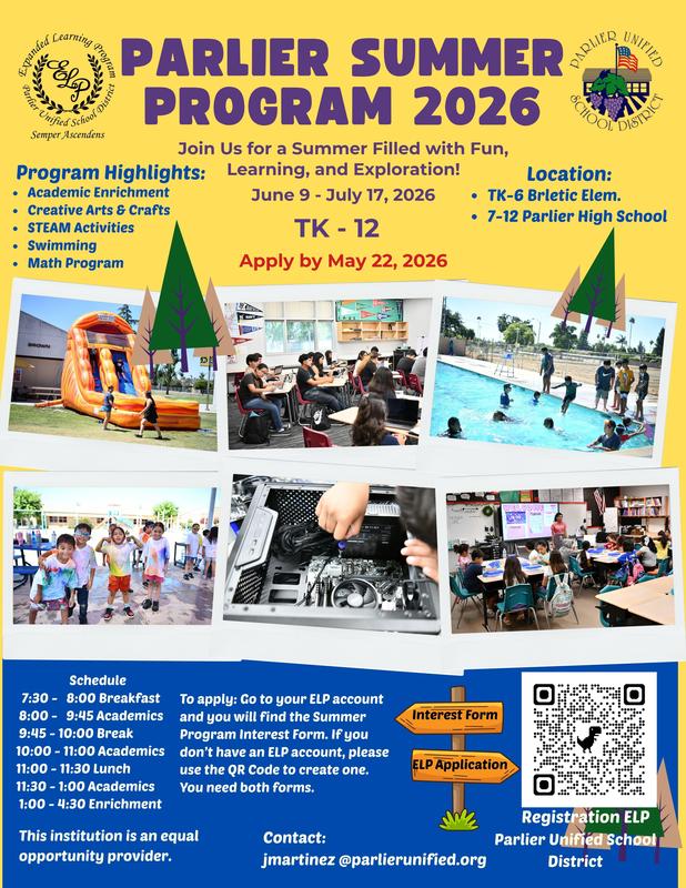 Parlier Summer Program English Flyer