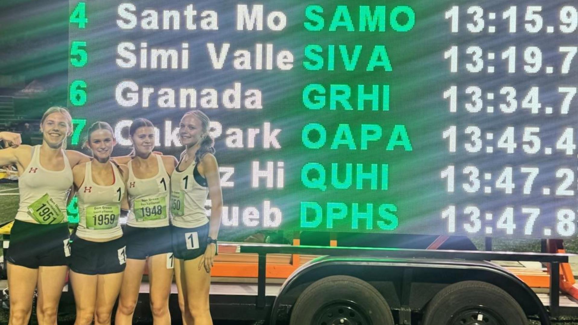 Hart girls DMR team (Julia Redwine, Natalie Cottrill, Kaitlyn Cottrill, Sasha Berry) with a new school record 13:07.92 besting the previous Mark of 13:30.25 from a 2015 team.