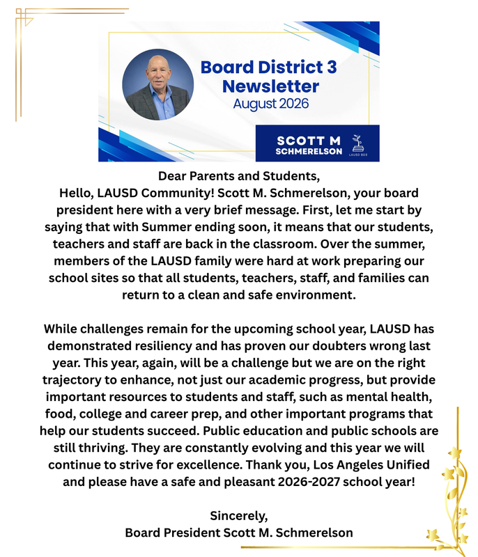 Letter from Board President Scott Schmerelson