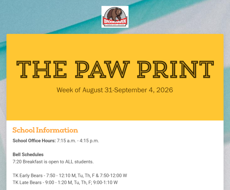 Paw Print Week of Aug 31