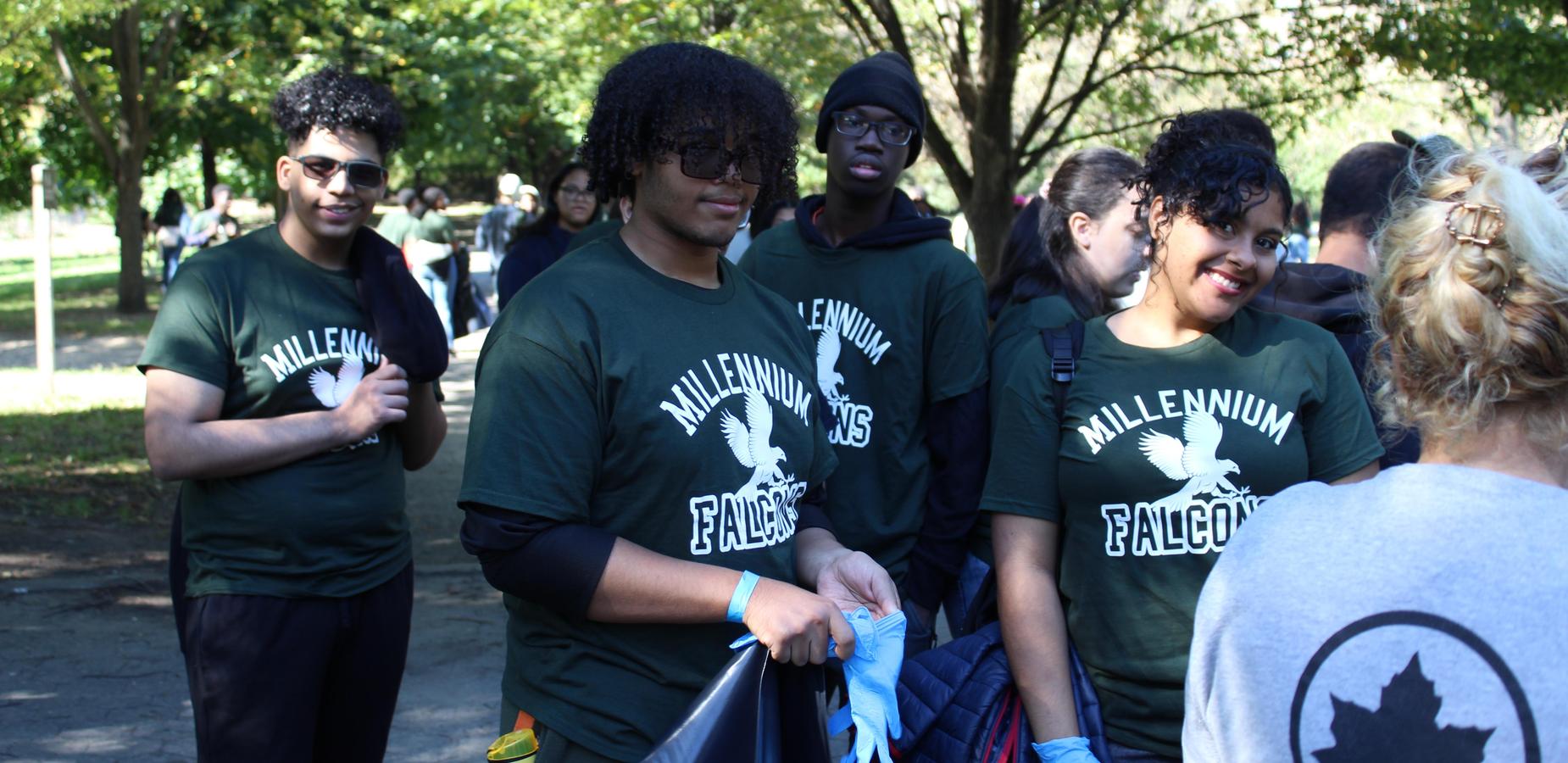 Students posing in the park