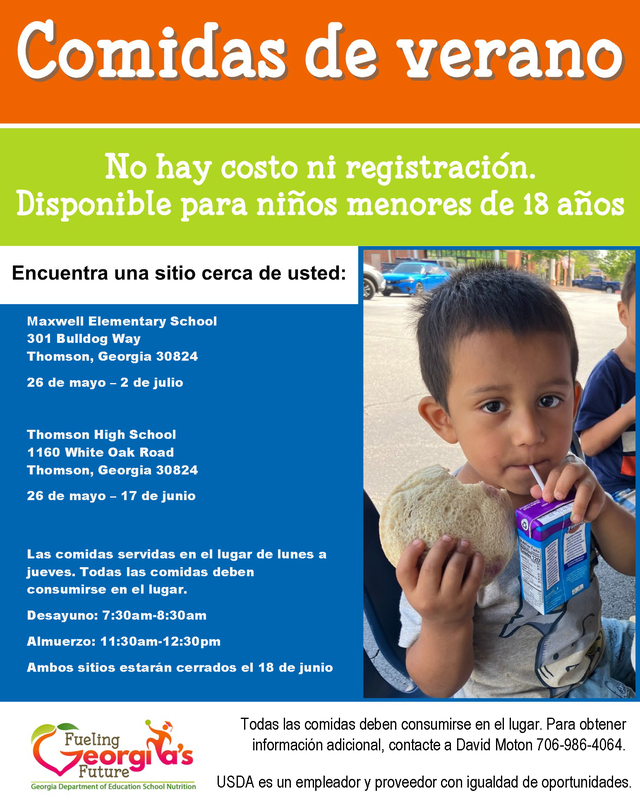 Flyer explains Summer Meals Program in Spanish.