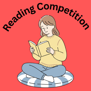 Reading Competition:  a cartoon girl sitting reading.