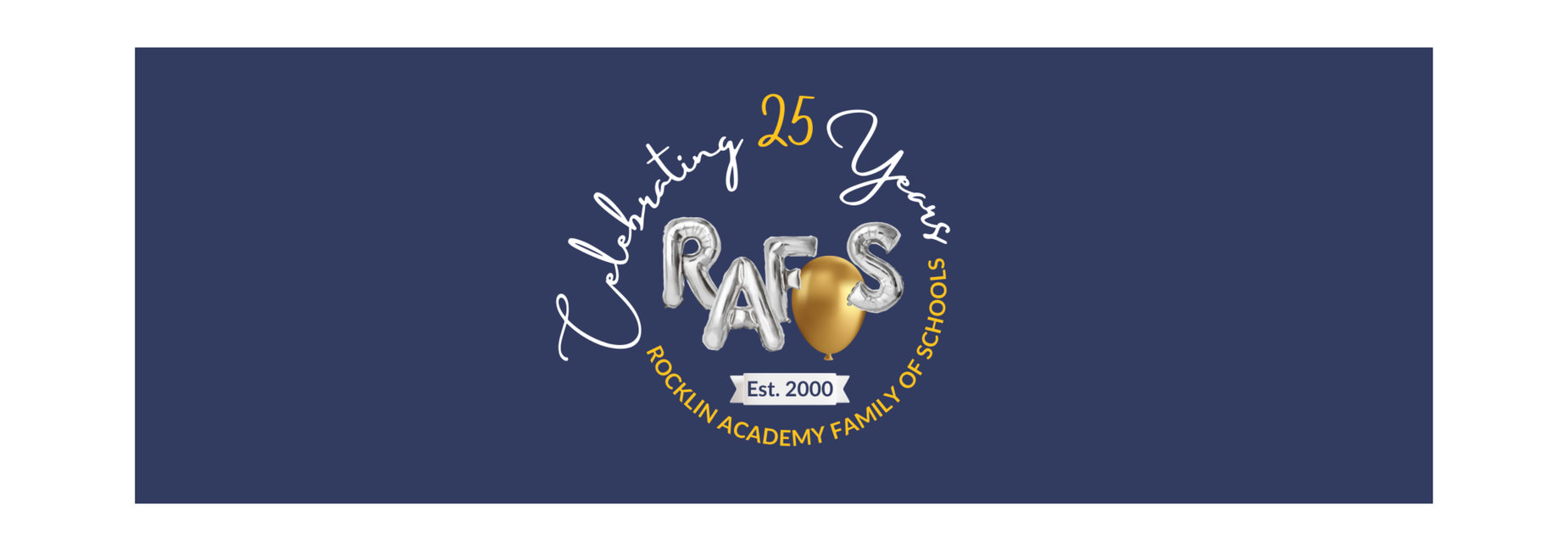 Logo celebrating 25 years of Rocklin Academy Family of Schools.
