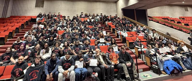 Group photo of Adams scholars in the BHS auditorium