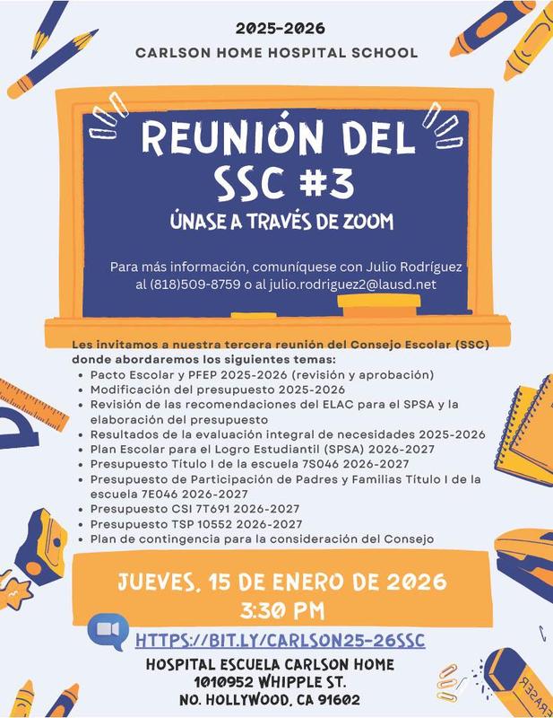 SSC meeting flyer in spanish