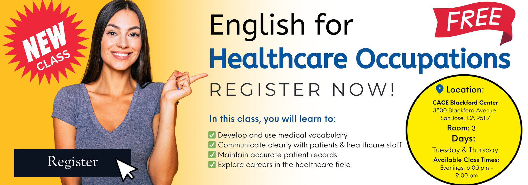 Register for English for Healthcare workers class!