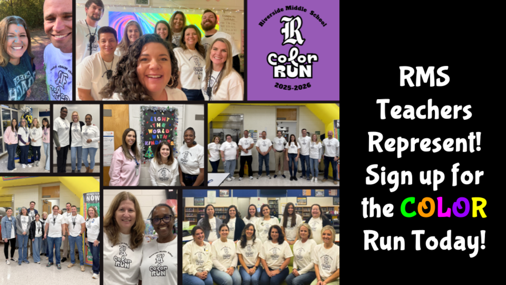 Group of teachers from Riverside Middle School promoting a Color Run event.