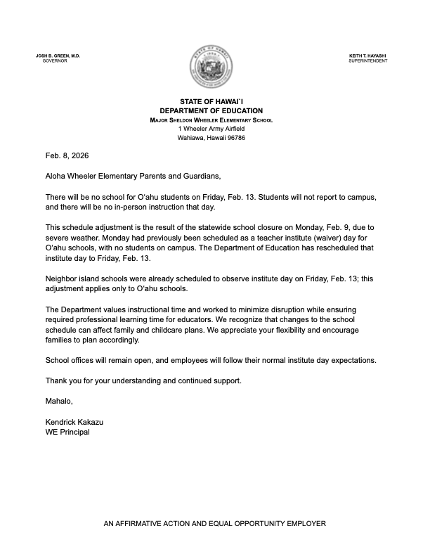 Institute Day Reschedule Letters