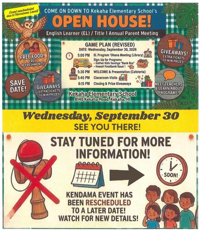2026 Kekaha School Open House (Sept 30, 2026)