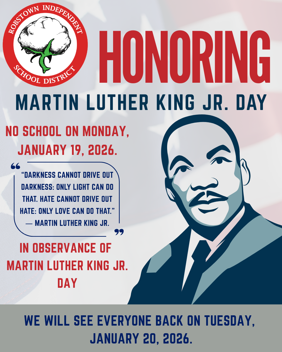Bold graphic honoring Martin Luther King Jr. Day with a quote and event details.