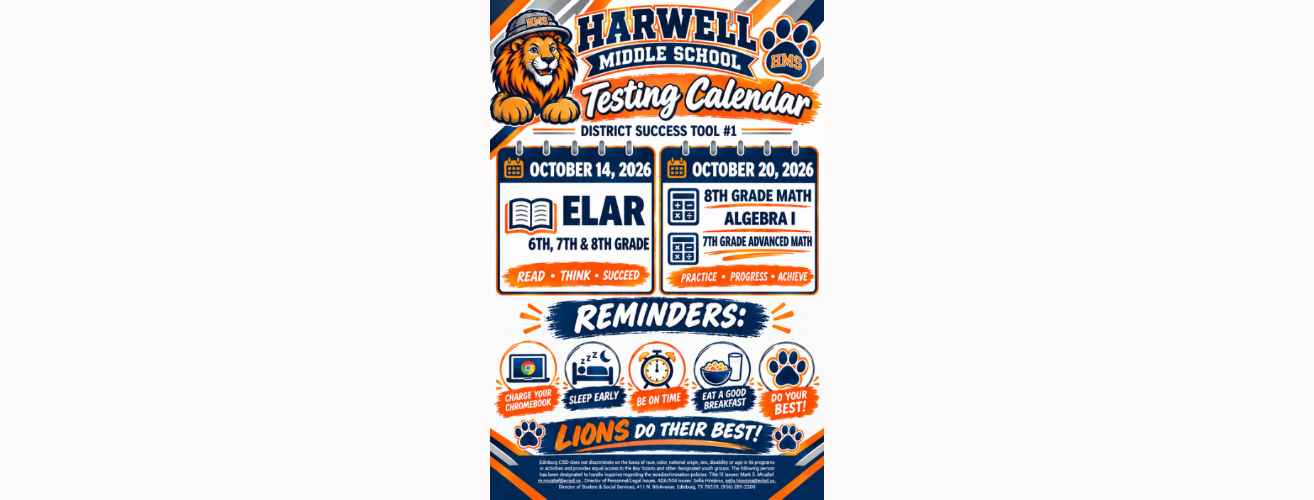 testing calendar