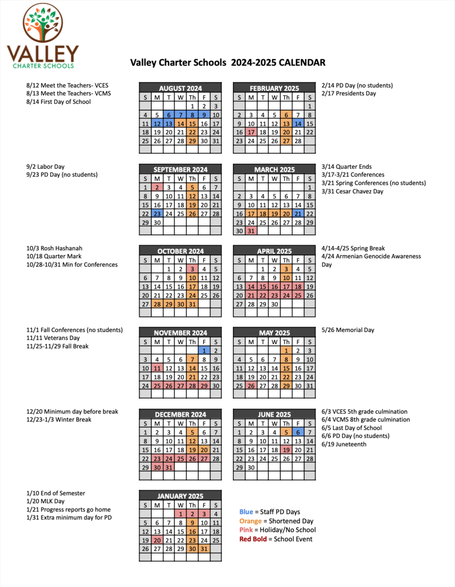 School Year 2024 25 Calendar At A Glance VCS Family Engagement