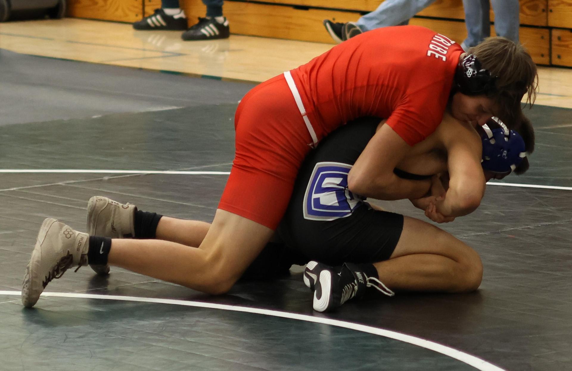 Boys wrestling in the Liberty Duals event 106