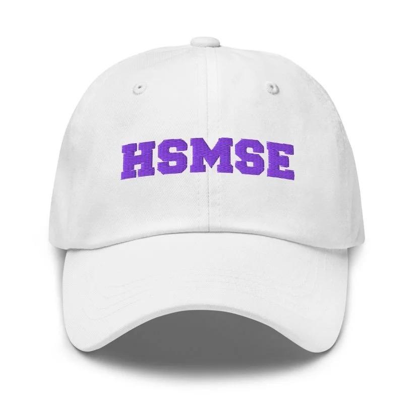 white HSMSE baseball cap