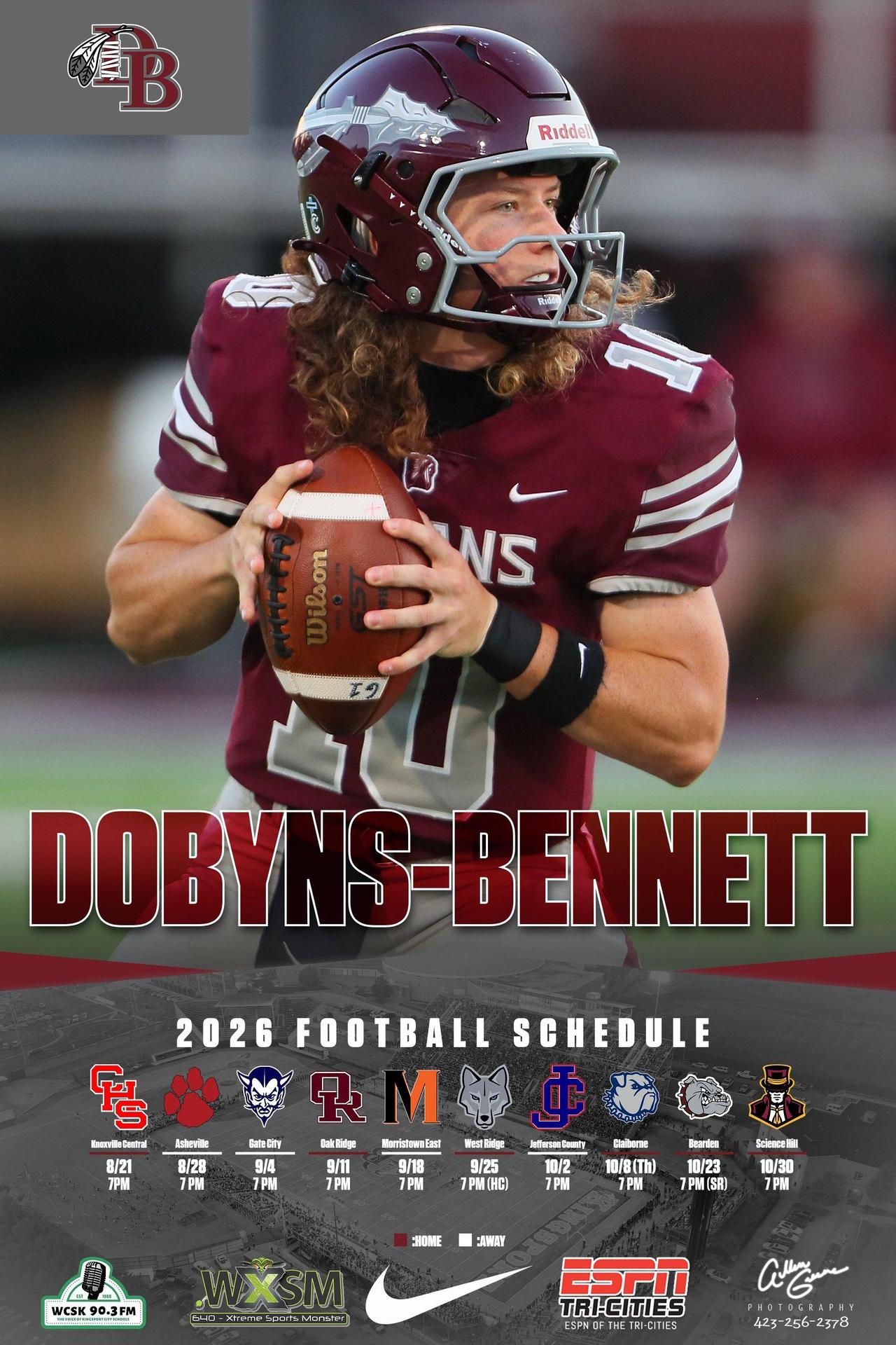 picture graphic showing 2026 football schedule for Dobyns-Bennett