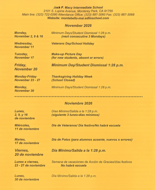 November calendar
