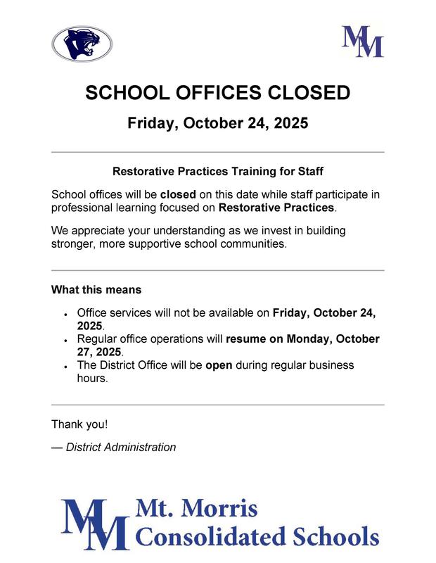 10.24.25 School Offices Closed