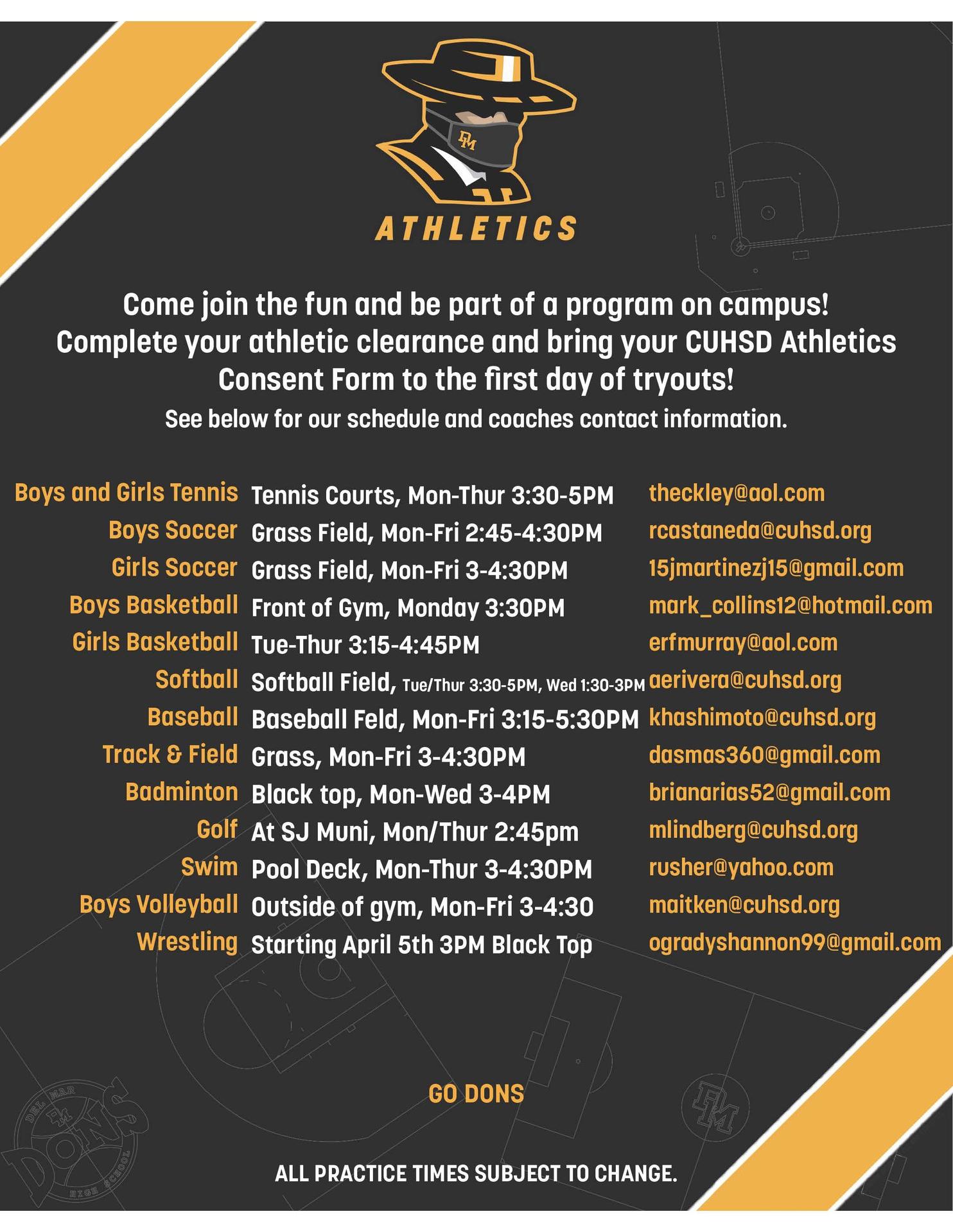 spring 2021 team sports tryouts