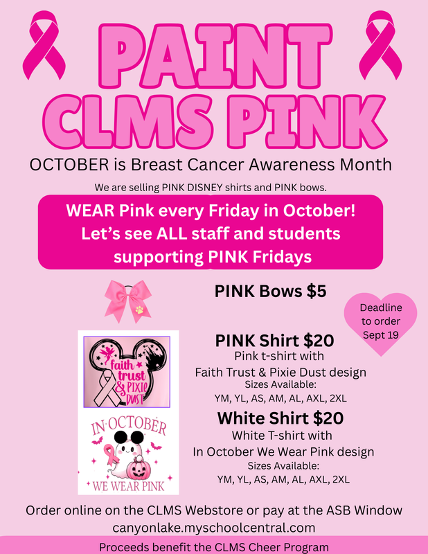 Let's Paint CLMS Pink in October for Breast Cancer Awareness Month!