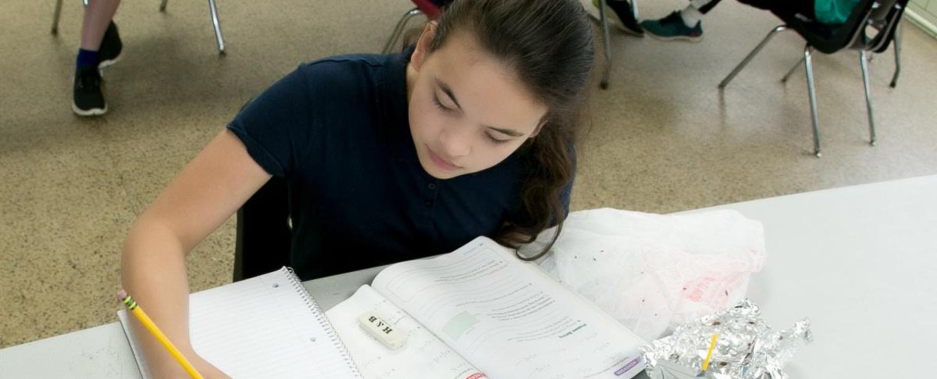 girl working on assignment