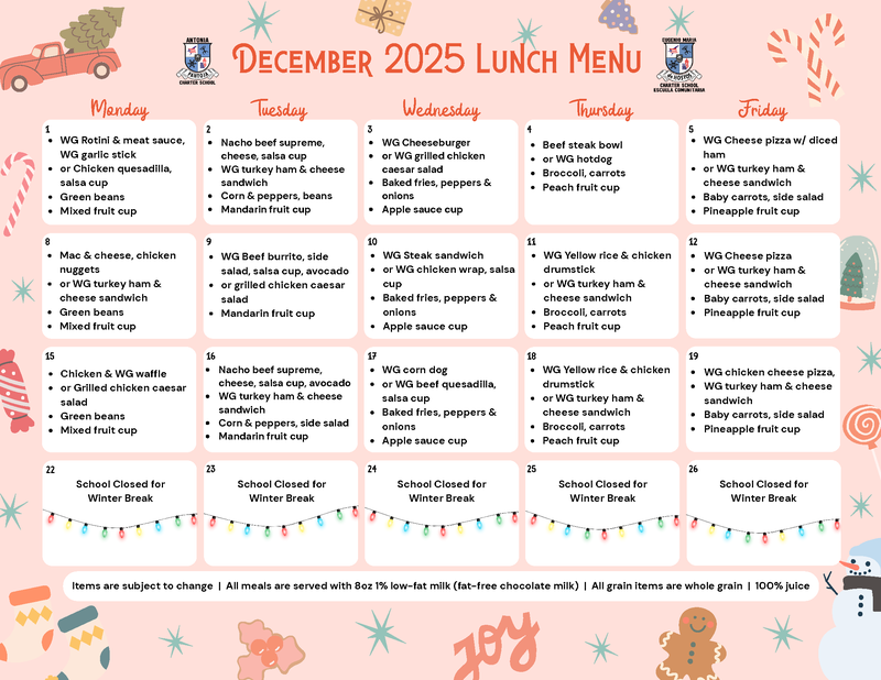 December lunch menu