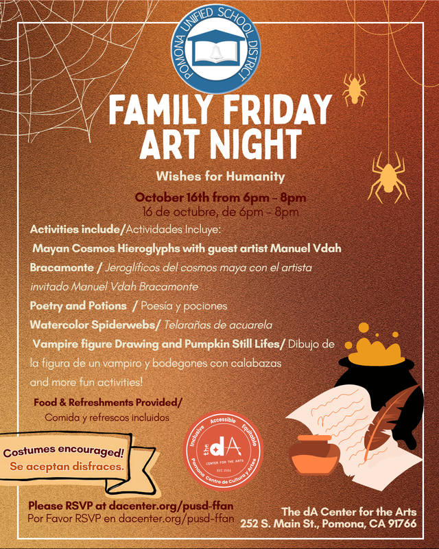 FFAN flyer for Family Friday Art Night at the dA Center