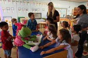 PreK students learning the campus.