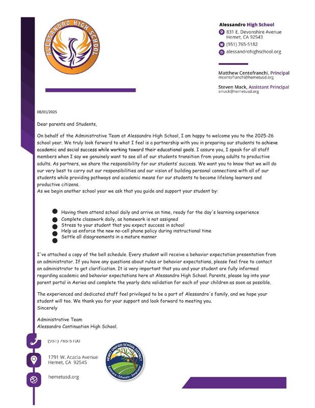 Welcome Message from our Administration