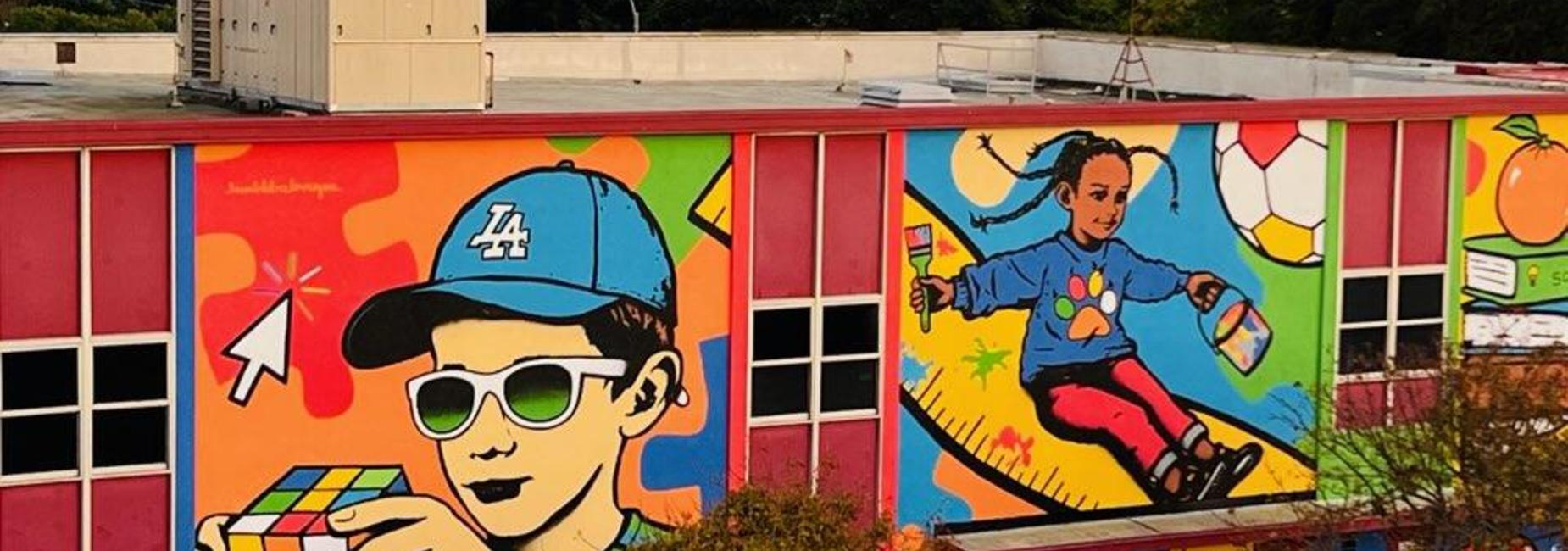 right side of mural of kids