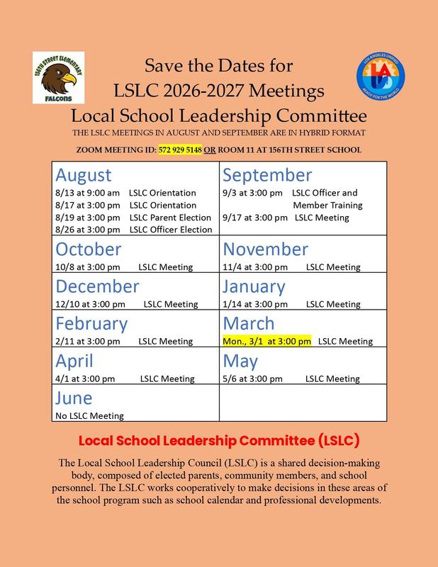 2026-2027 Local School Leadership Committee (LSLC) Save the Dates
