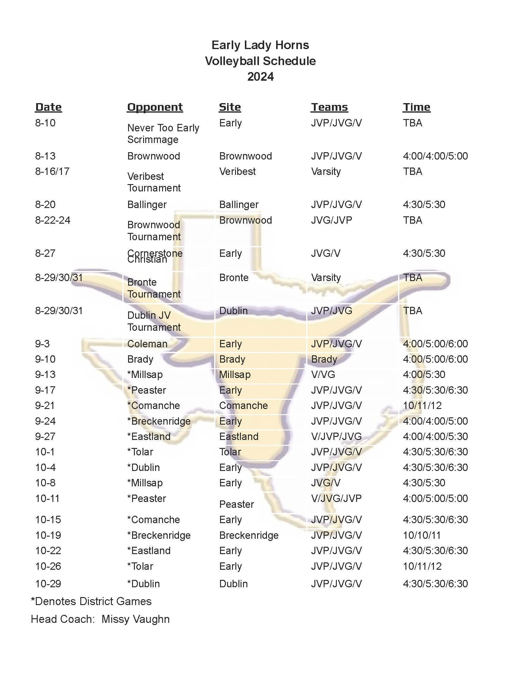 20242025 Lady Horns Volleyball Schedule Athletics Schedules