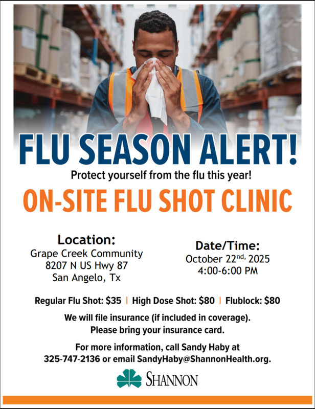 FLU SEASON ALERT! ON-SITE FLU SHOT CLINIC