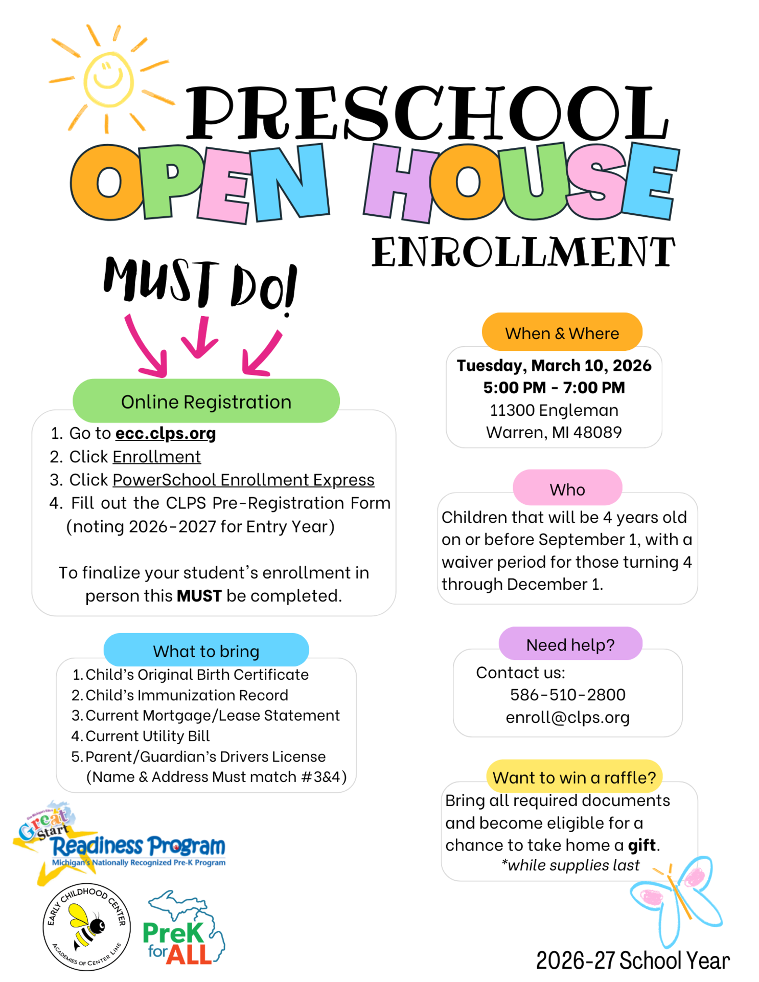 Flyer for preschool enrollment