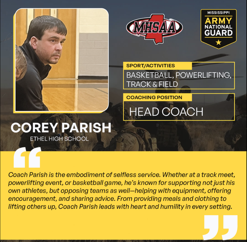 Congratulations to Coach Corey Parish of Ethel High School
