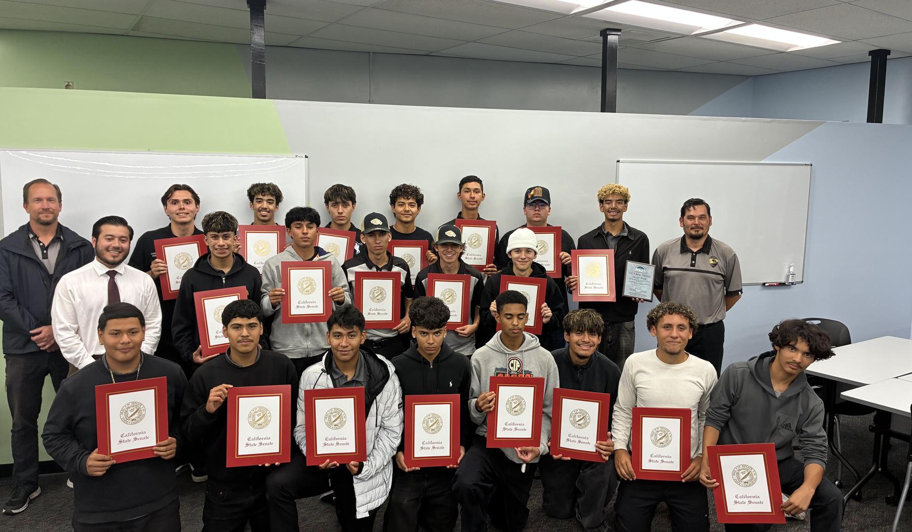 Men's Varsity Soccer team honored at SJUSD Board Meeting. April 2026