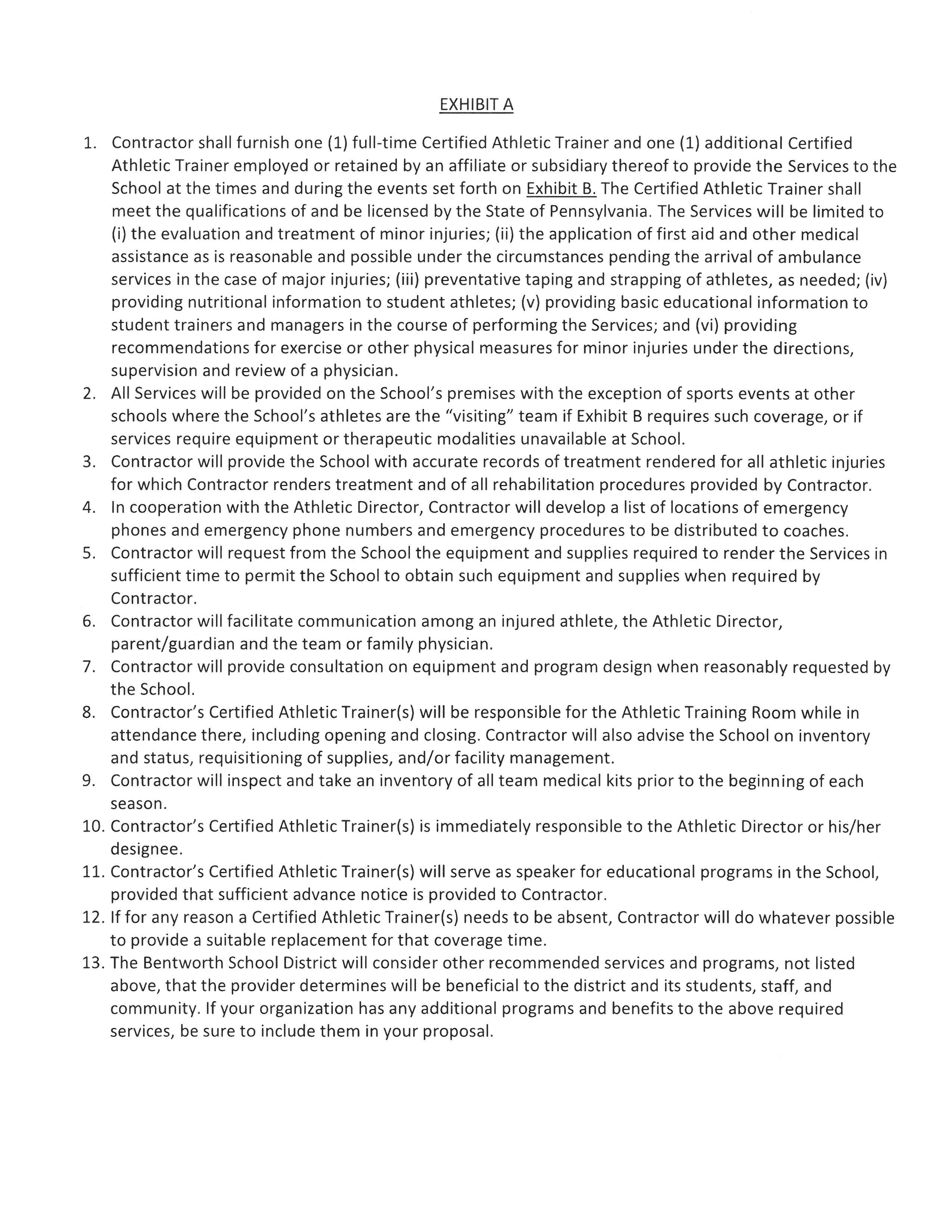 Athletic Trainer RFP Employment Bentworth School District