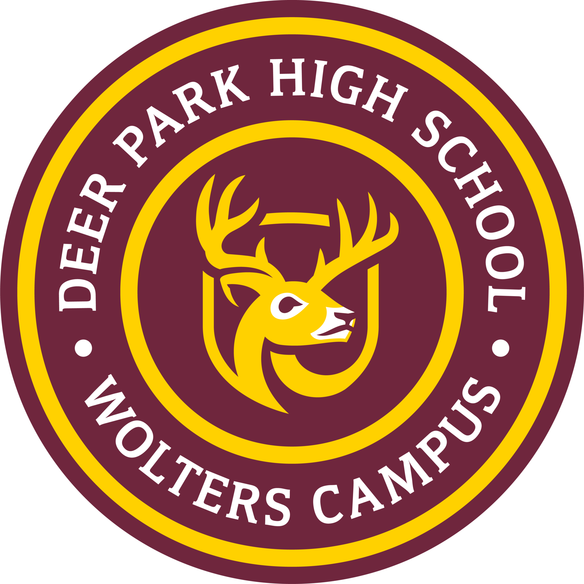 Logo of Deer Park High School with a deer emblem and campus name.