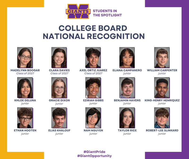 promo graphic - College Board National Award 2026 honorees from Marion High School