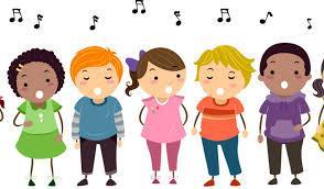 6 cartoon students standing while singing