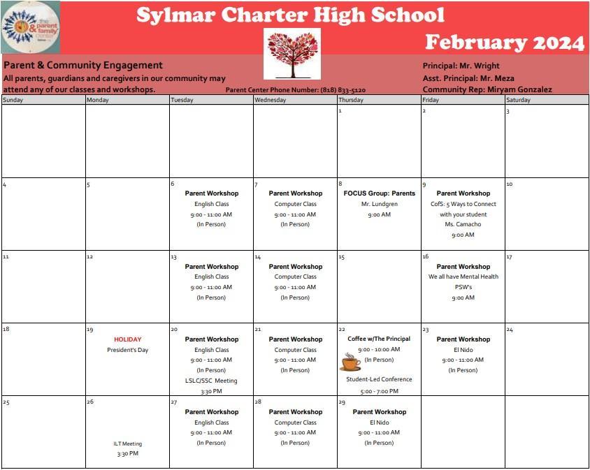 Parent Center Calendar Parent Center Sylmar Charter High School